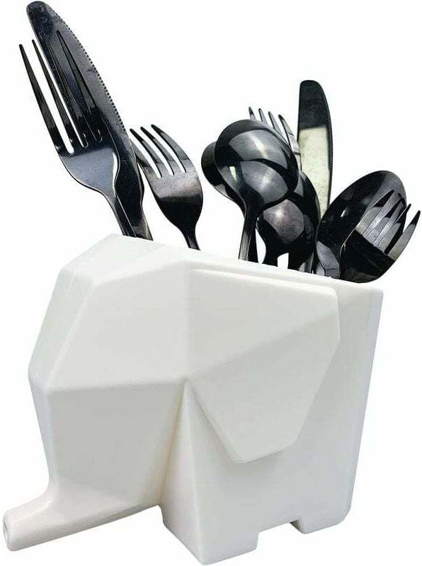 Shining House - Elefanten-Besteckhalter, Abtropfgestell, weißer Schwammhalter für die Küchenspüle, mit Abflussloch zur A...