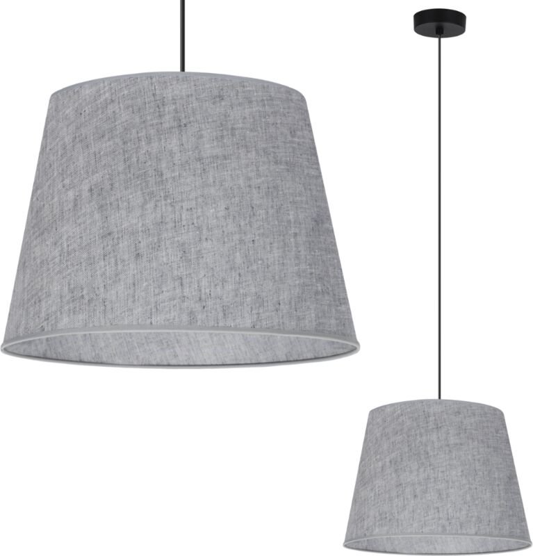Hängelampe, Leinenkegel, schwarz, 1 flach, grauer Lampenschirm L04 38 cm