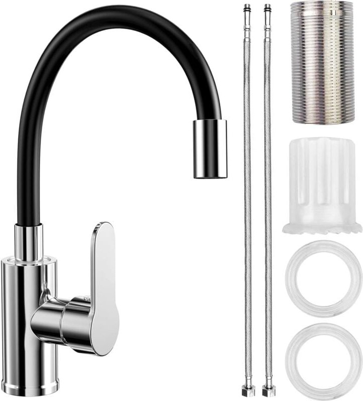 Küchenarmatur mit flexiblem Auslauf, schwarze Küchenarmatur, 360° drehbare, flexible Küchenarmatur, Küchenarmatur mit wa...