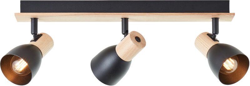Daintree Spotbalken 3-flammig holz/schwarz Metall/Holz 3x D45, E14, 28 w, Geeignet für Tropfenlampe (nicht enthalten) - ...