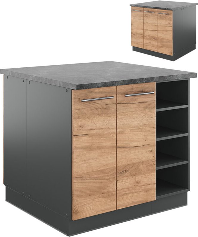 Vicco - Kücheninsel Fame-Line, Goldkraft Eiche/Anthrazit, 90 cm ohne Arbeitsplatte