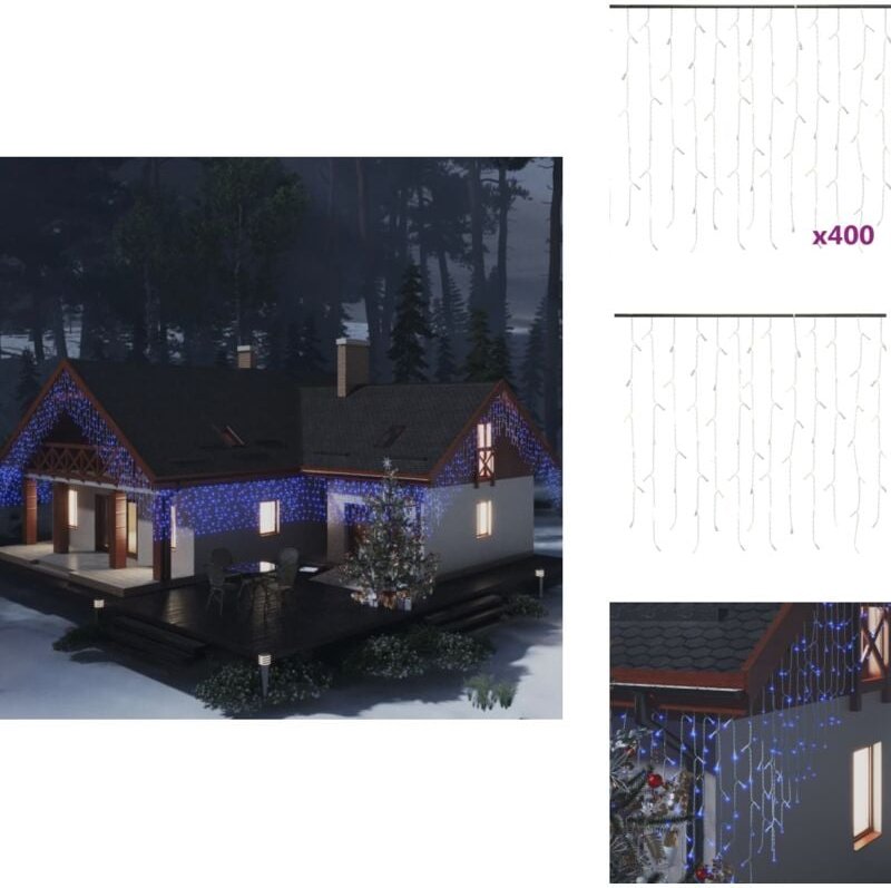 Lichtervorhang LED Eiszapfen 10 m 400 LED Blau 8 Funktionen - LED-Lichtring - Eiszapfenleuchten - Weihnachtsdeko - Outdo...