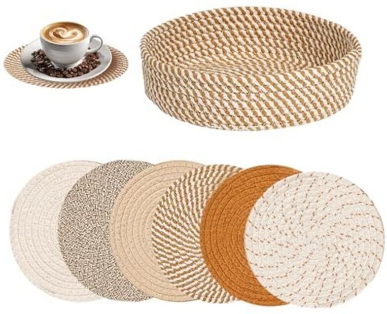 Untersetzer für heiße Gerichte (6 Stück), 7,7 Zoll dicke, verdickte Baumwoll-Untersetzer für die Küche mit Aufbewahrungs...