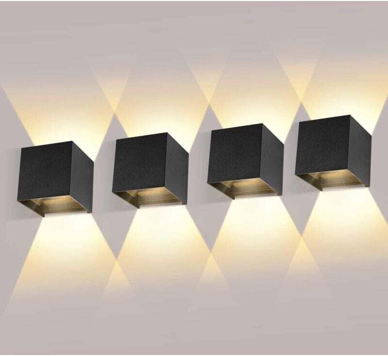 4er Set 12W Wandleuchten mit verstellbarem Abstrahlwinkel 3000K Warmweiß IP65 wasserdichte schwarze Wandleuchten