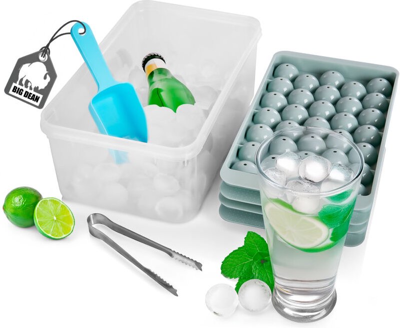 BigDean Eiswürfelform mit Deckel & Zubehör für bis zu 66 runde Eiswürfel – Eiswürfelbehälter BPA-frei & lebensmittelecht