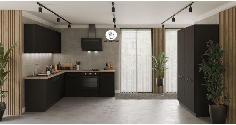 Winkelküche ARIA K-BL ECKE 1 - 215 x 220 &43 120 cm Anti Fingerprint Küchenzeile Küchenblock Singleküche Einbauküche Küc...