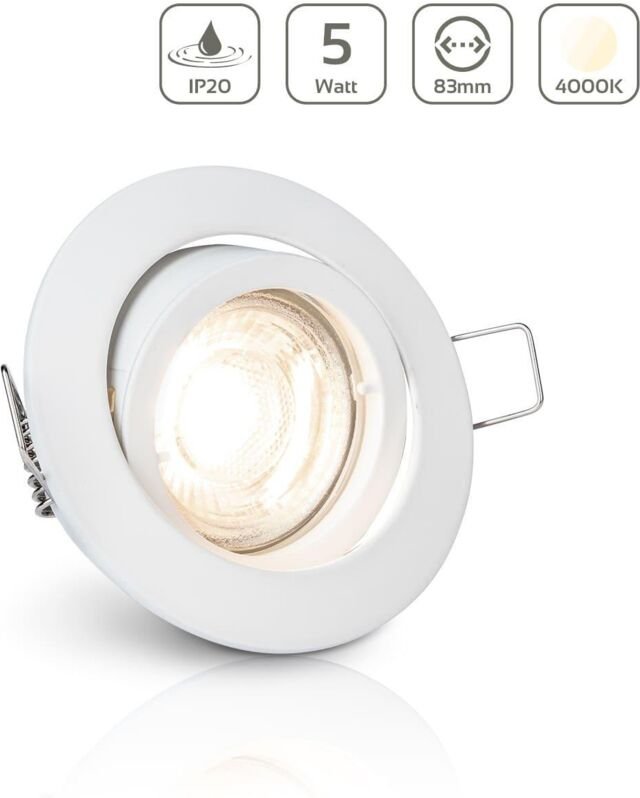 Einbauspot IP20 rund schwenkbar Bajonettverschluss - Farbe: Weiß - LED Leuchtmittel: GU10 5W neutralweiß