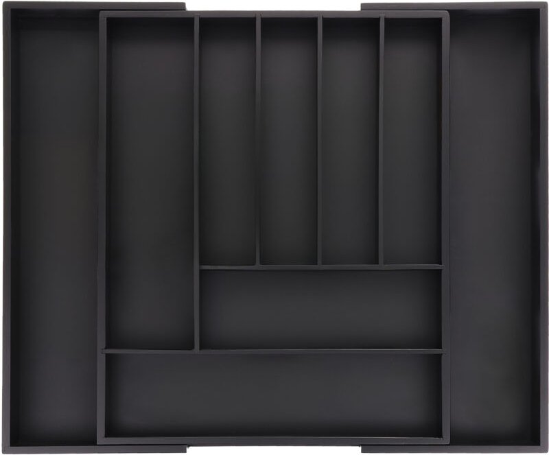 Relaxdays - Besteckkasten ausziehbar, Bambus, hbt: 5 x 33,5-49,5 x 44,5 cm, 7-9 Fächer, Besteckeinsatz Schublade, schwar...