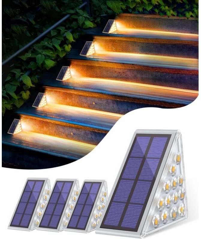 Solarleuchten Außen - 4 Stück Solar-Treppenleuchten - 13 warmweiße LEDs - IP65 wasserdichte Beleuchtung für Garten, Terr...