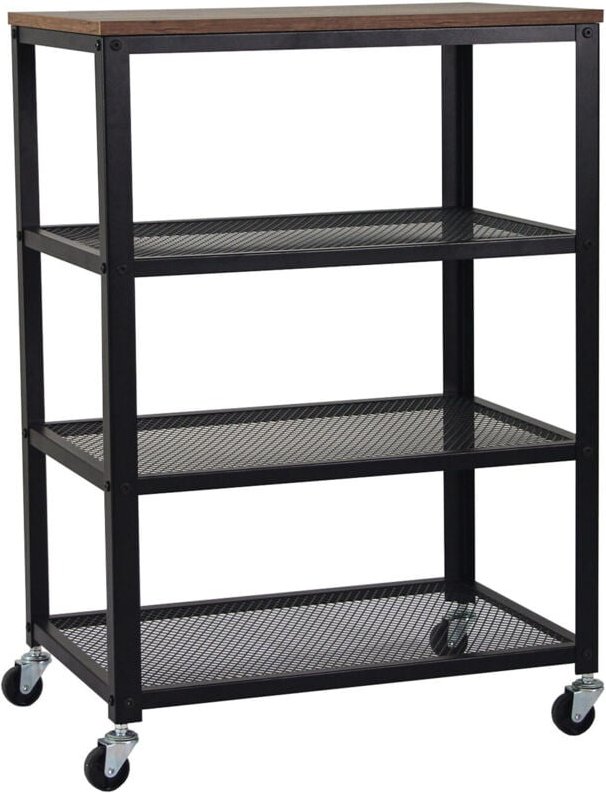 Relaxdays Rollwagen, 4 Ablagen, Industrial, Küche & Wohnzimmer, HBT: 85x60x40 cm, Servierwagen mit Rollen, schwarz/braun