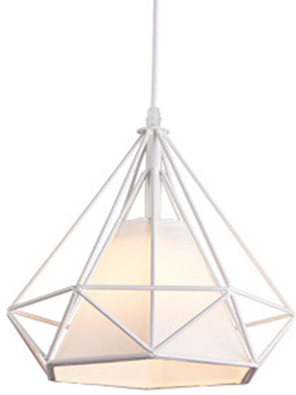 Axhup - Pendelleuchte Weiß, 1 Flammig Hängelampe, Ø25cm Diamant Form, mit Käfig für Wohnzimmer Schlafzimmer Esszimmer Kü...