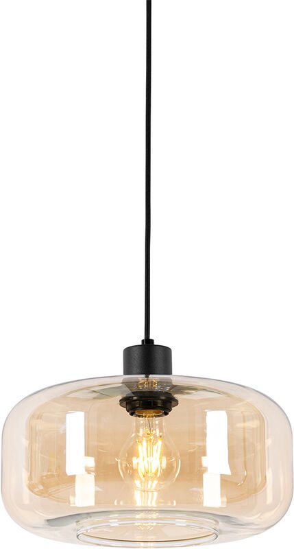 Art-Deco-Hängelampe schwarz mit braunem Glas - Bizle