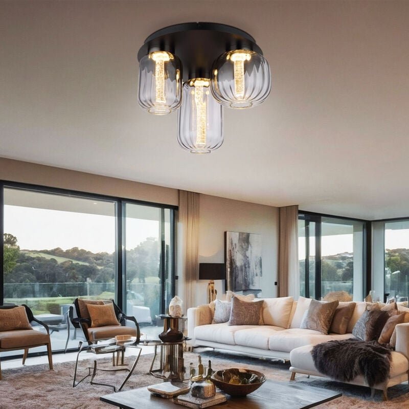 Globo - Deckenlampe Deckenleuchte Wohnzimmerlampe schwarz Rauchglas 3 flammig led d 49cm