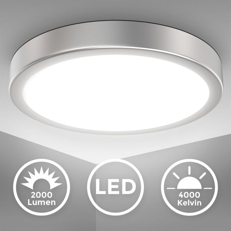 B.k.licht - Deckenlampe Ø28 cm - 18W, 2000lm, led, neutralweiß, silberfarbig