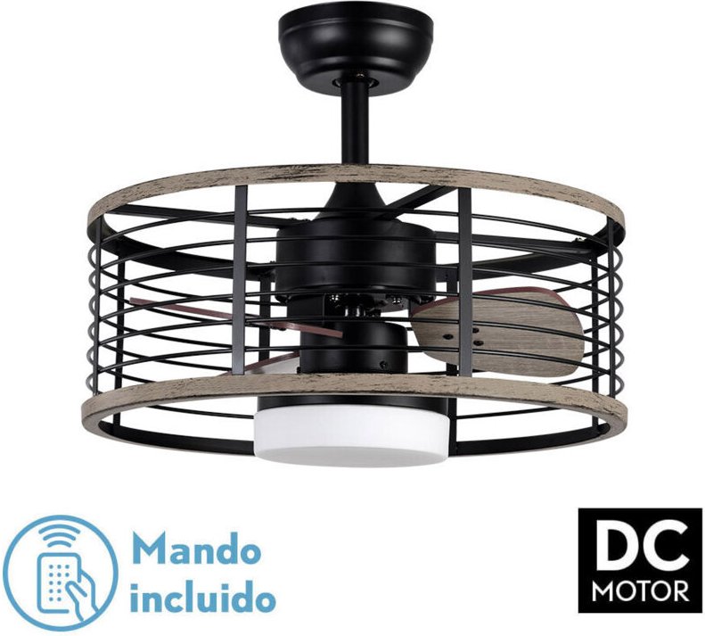 Thumbnail - Ventilator Dc 24w Pella Schwarz/Holz 3 Flügel 50d 2540lm 6 Geschwindigkeiten 3000-4000-6000k/Quake, Speicher & Timer - F...