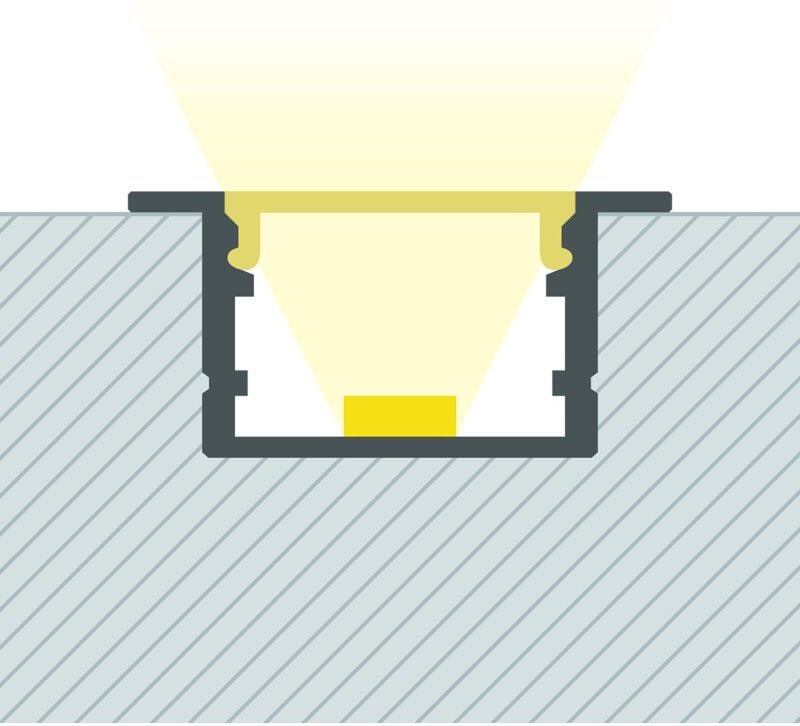 Aluminiumprofil Einbau Flach mit durchgehender Abdeckung für LED Streifen bis 25 mm Schwarz 4 m Transparente