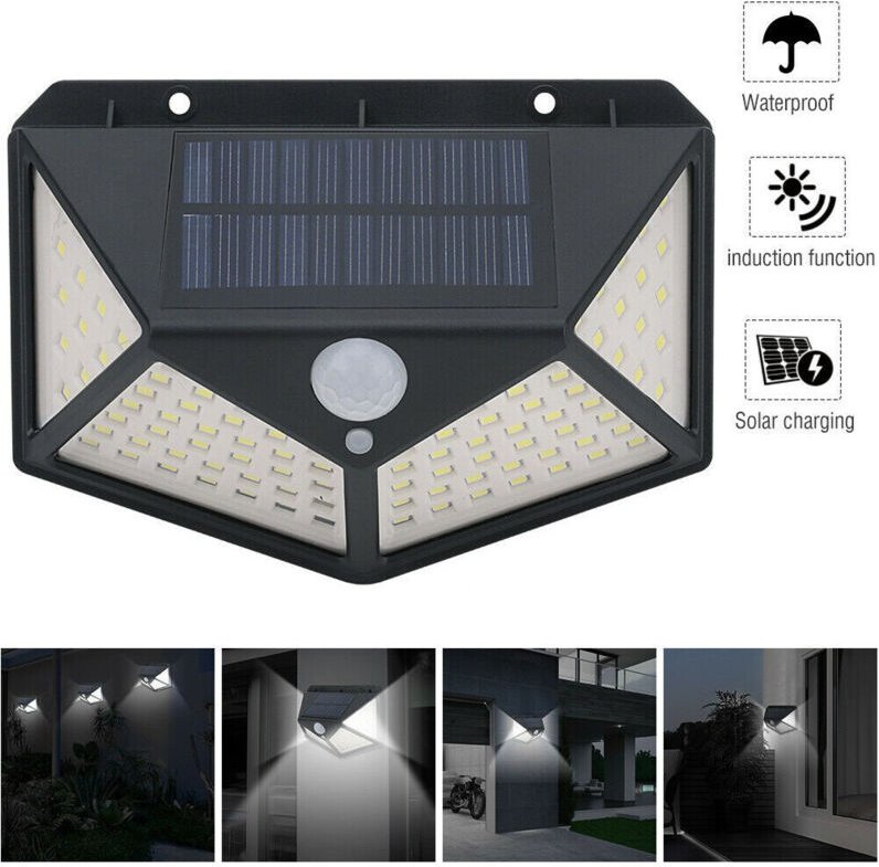 Trade Shop - LAMPADA LUCE FARETTO FARO ENERGIEN SOLARE 100 LED SENSORE MOVIMENT -