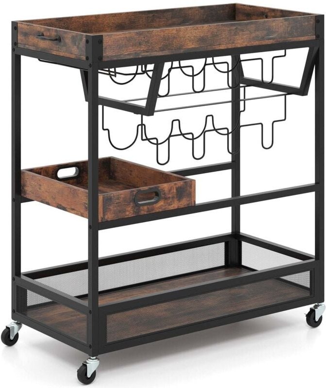 3 stockiger kuchenwagen mit tablett glashalter weinregal