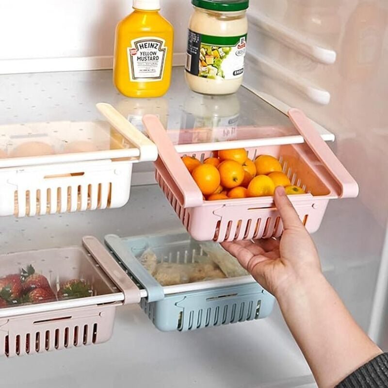 4-teiliges Kühlschrank-Schubladen-Organizer-Set, ausziehbar mit Aufbewahrungsbox für den Kühlschrank
