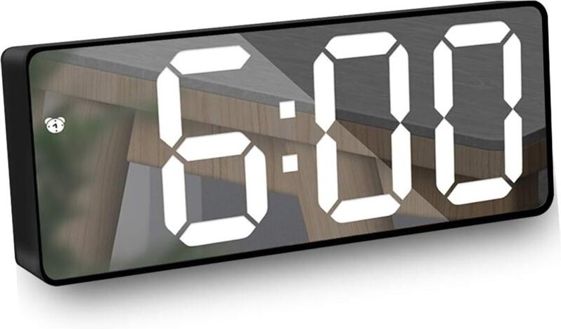 Digitaler Wecker, Spiegelwecker mit 6,5-Zoll-LED-Temperatur-/Datumsanzeige, einstellbare Helligkeit, Schlummerwecker für