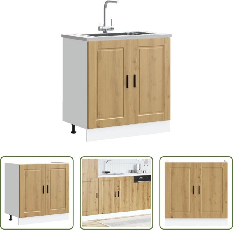 Küchenmöbel - Spülenunterschrank Porto Artisan-Eiche 80x46x81,5 cm