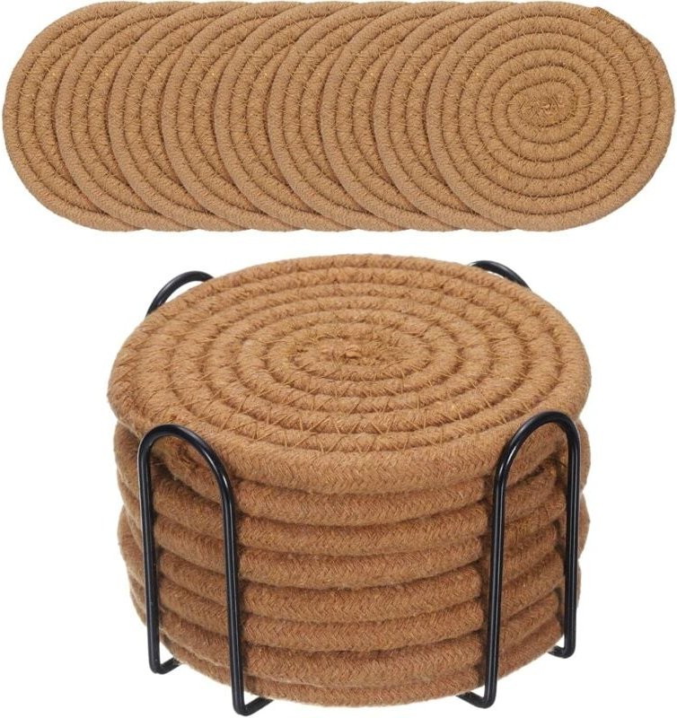 Runde Untersetzer im Bohemian-Stil, Kaffeefarben, Esstischmatte aus Baumwolle, dicke Isolierunterlage, runde Teematte (m...