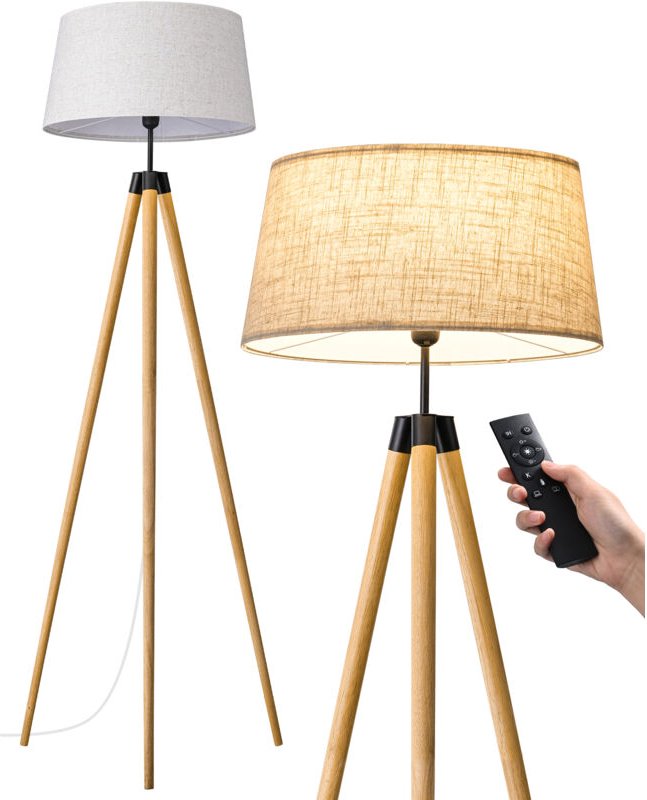 EDISHINE Stehlampe Wohnzimmer Dimmbar, 4 Modi, E27 Fassung, 2700K LED-Glühbirne, Stehleuchte Boho mit Stativ aus Holz, V...