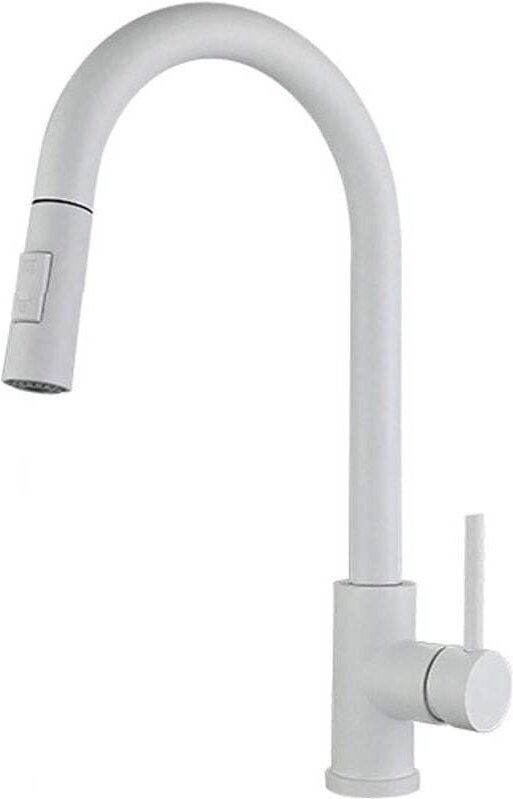 Küchenarmatur, weiß, Edelstahl, weiter Auslauf, ausziehbar und 360° schwenkbar, Einhebel-Spültischmischer mit 2 Betriebs...