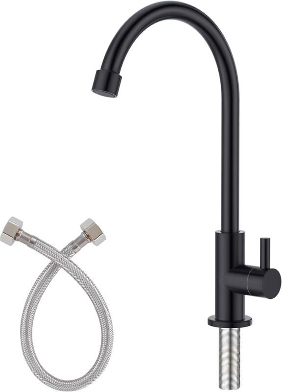 Küchenarmatur, Kaltwasserarmatur, Küchen- oder Gartenarmatur, 360° schwenkbar, nur für Kaltwasser, Mattschwarz