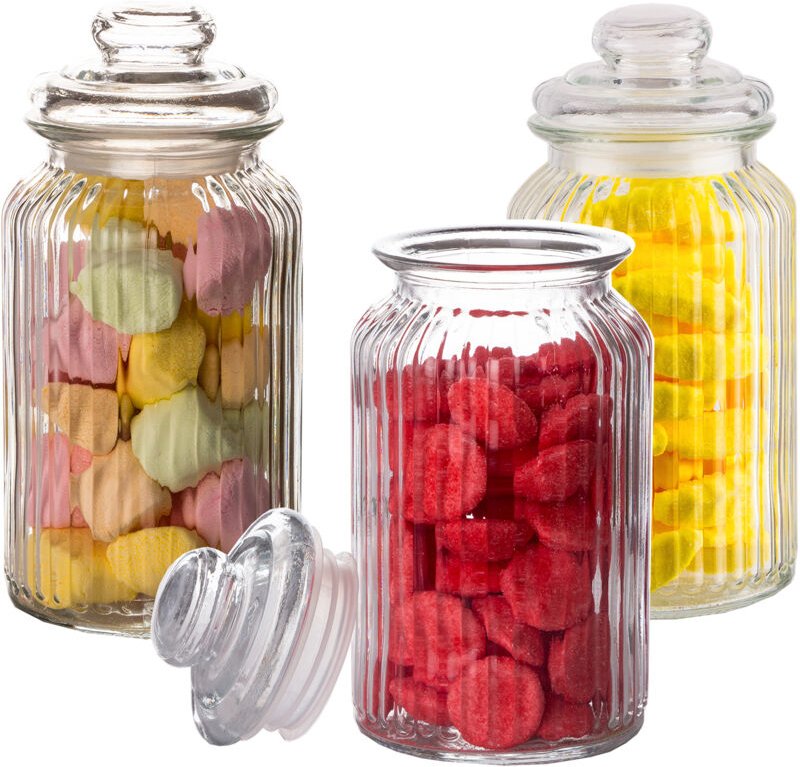 BigDean 3x Bonbongläser Bonboniere 1,3 Liter - Mit Deckel - Für Süßigkeiten, Kekse, Kräuter & Gewürze - Vintage Vorratsg...