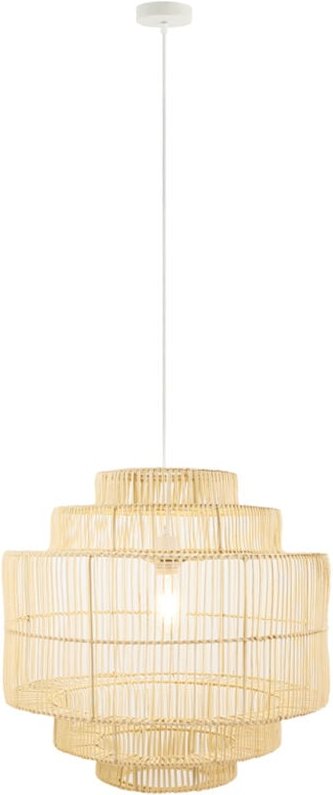 Home Deluxe - Hängeleuchte aus Rattan sia - Weiß/Bambus Hängeleuchte, Pendelleuchte, Rattanlampe