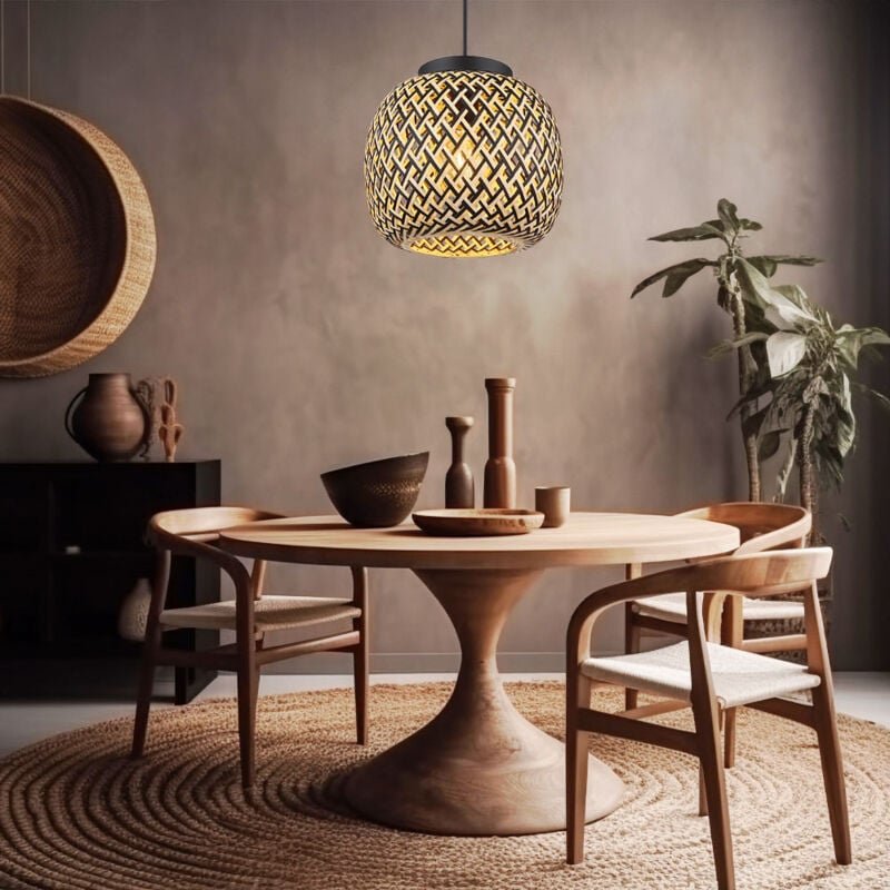 Pendellampe Bambus Hängeleuchte Esstischlampe Wohnzimmerlampe Boho Stil, Geflecht, 1x E27, DxH 30 x 120 cm