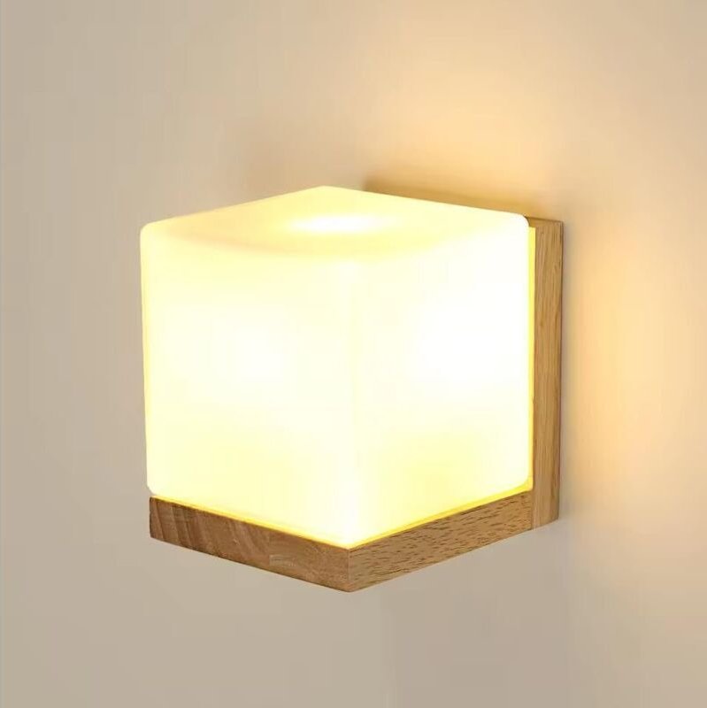 COMELY Vintage-Wandleuchte für den Innenbereich, moderne Wandlampe aus Holz und Glas, E27-Wandleuchte aus Holz für Schla...