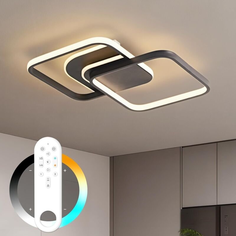 Amdelne LED Deckenleuchte 65cm 2-Quadratisch Design 45W Dimmbar Deckenlampe mit Fernbedienung,Nachtlicht Memory-Funktion...