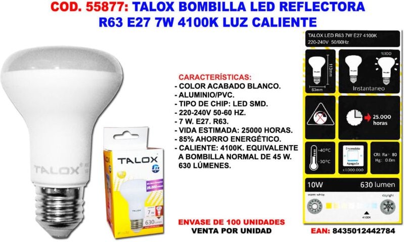 Talox R63 E27 7W 4100K Neutrallicht-LED-Reflektorlampe