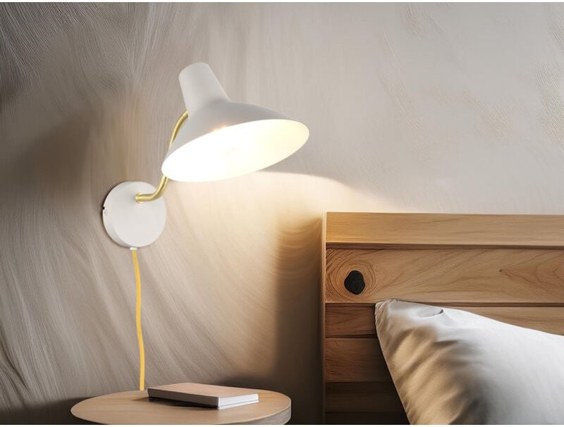 Meinewunschleuchte - Retro led Wandleuchte mit Stecker und Schalter Hellgrau, Tiefe 38cm