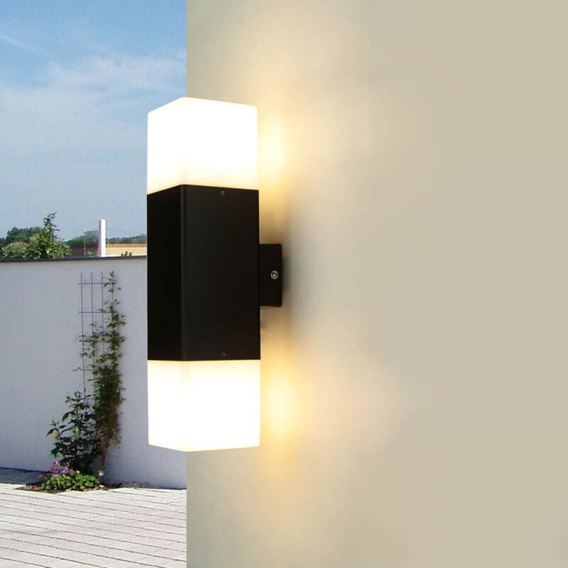 Licht-erlebnisse - Außenlampe Wand Aluminium E27 IP44 h: 32,5 cm Schwarz Weiß 2-flammig länglich Wandleuchte außen