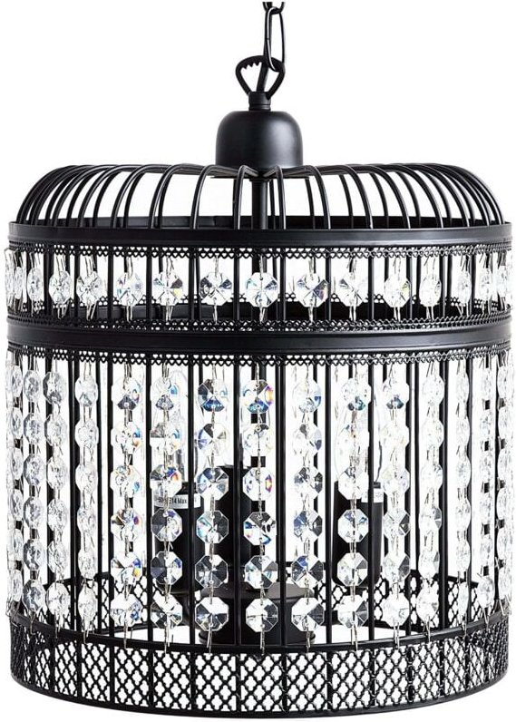 Beliani - Hängeleuchte Schwarz Eisen 3-flammig mit Kristallen aus Acrylglas und Gitter Wasserfall-Optik Kronleuchter-Opt...