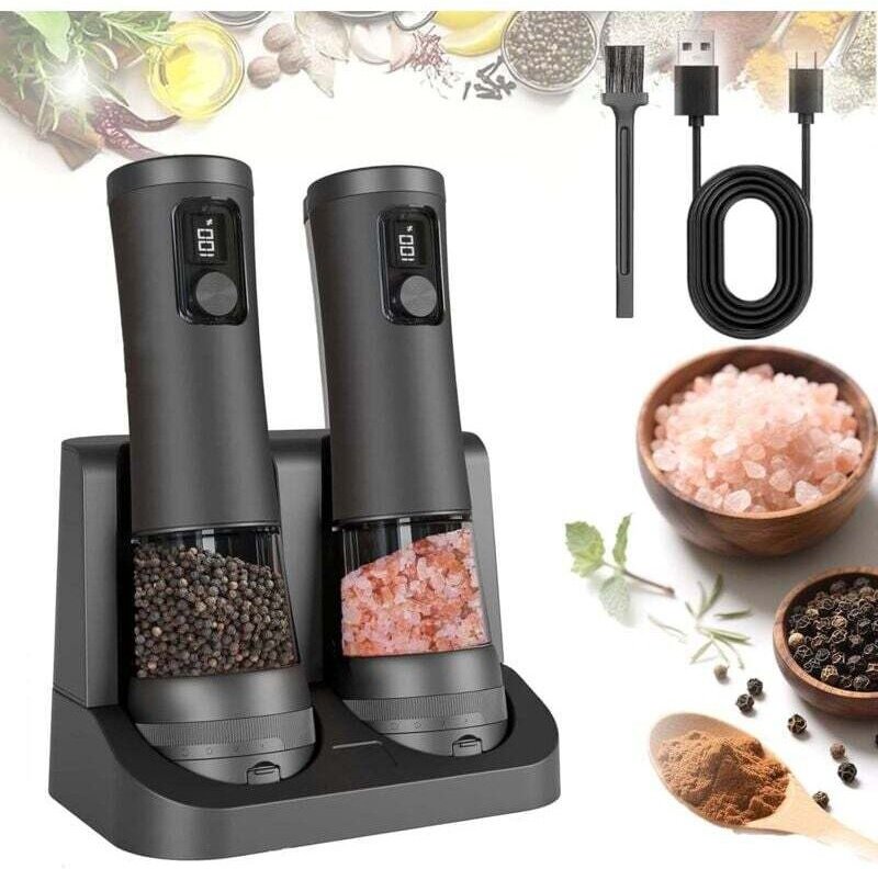 Elektrisches Salz- und Pfeffermühlen-Set, großes Fassungsvermögen von 100 ml und 5 Mahlgradeinstellungen (schwarz)
