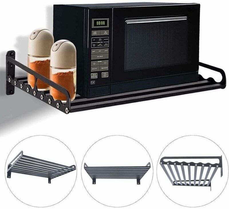 Space Aluminium Mikrowellen-Wandhalterung Mikrowellenregal Küchenregal 50 x 39,5 cm Schwarz