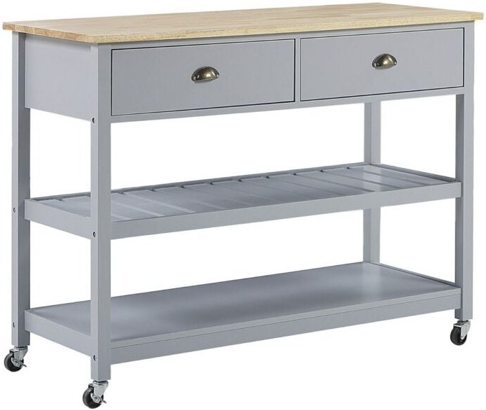 Servierwagen Grau mdf Platte Gummibaumholz Kiefernholz 91 x 120 x 48 cm Landhausstil Modern Elegant Groß Viel Stauraum W...