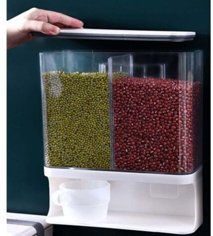 Wandmontierter Trockenfutterspender, transparenter Kunststoff-Spender mit versiegeltem Deckel, für Müsli, Reis, Süßigkei...