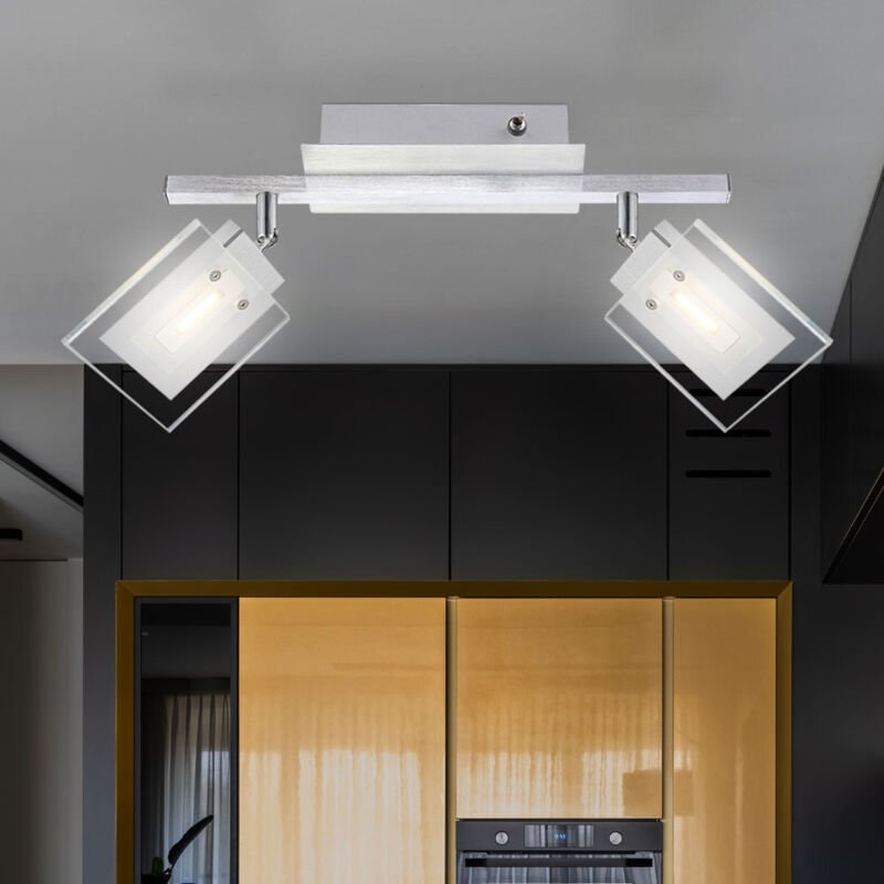 Led Wandleuchte Deckenlampe Wohnzimmerleuchte verstellbar Esszimmer Deckenleuchte, Aluminium Chrom mit Glassstrahlern, 2...