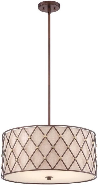 Hängeleuchte Deckenlampe Pendelleuchte Stahl Leinen d 55,9 cm 4 Flammig Kupfer