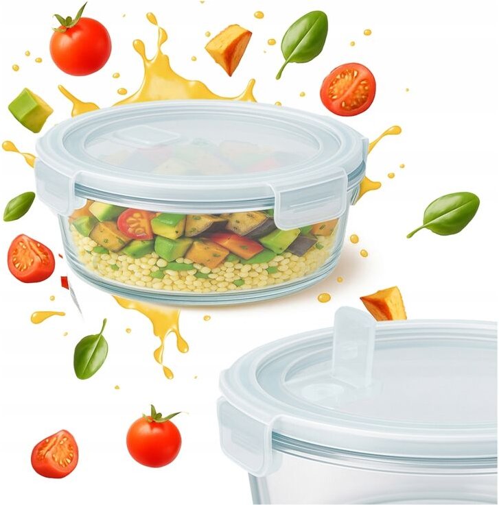 Luftdichter, runder Glasbehälter 400 ml für Lebensmittel zur Arbeit oder Schule