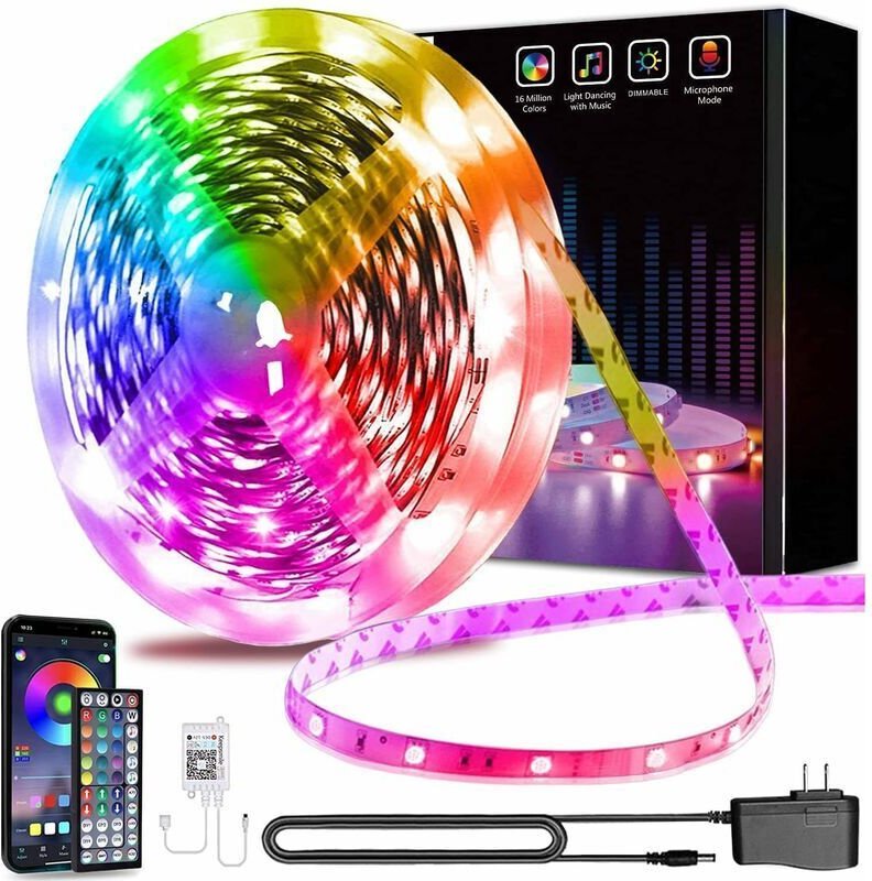 15 m Bluetooth-LED-Streifen, 5050 RGB-LED-Streifen für Schlafzimmer, flexibler, mehrfarbiger Lichtstreifen, Steuerung pe...