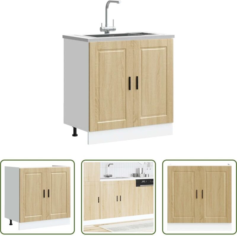 vidaXL Holzwerkstoff - Spülenunterschrank Porto Sonoma-Eiche 80x46x81,5 cm