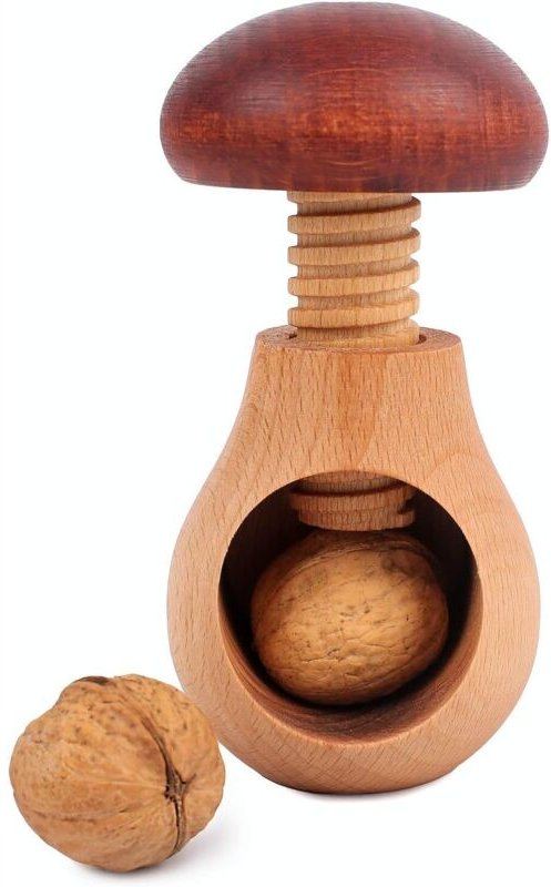 Nussknacker aus Holz Manuelle Küchenmühle 10 x 6 cm Pilzform Naturholz Buche Schraubmechanismus Robust und langlebig