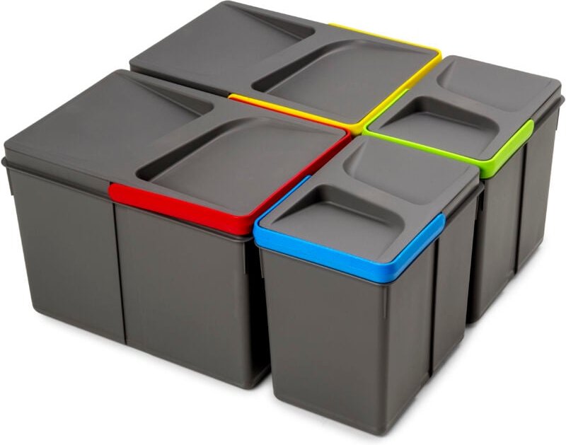 Emuca Lot RecyclingRecyclingbehälterRecycle für Küchenschublade, Höhe 216mm, 2x12l, 2x6l, Kunststoff anthrazitgrau
