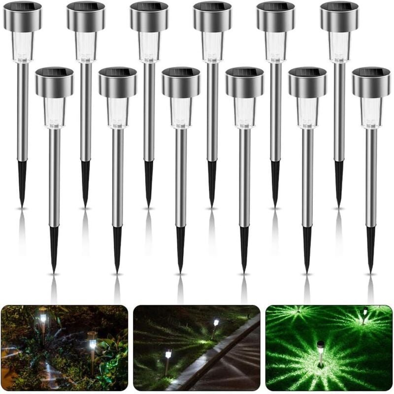 12er-Pack Solar-Gartenleuchten für den Außenbereich, Solarbeleuchtung, wasserdichte Bodenleuchten aus Edelstahl IP65, We...